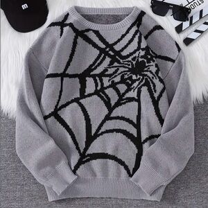 Gray Knitted Spider Web Sweater